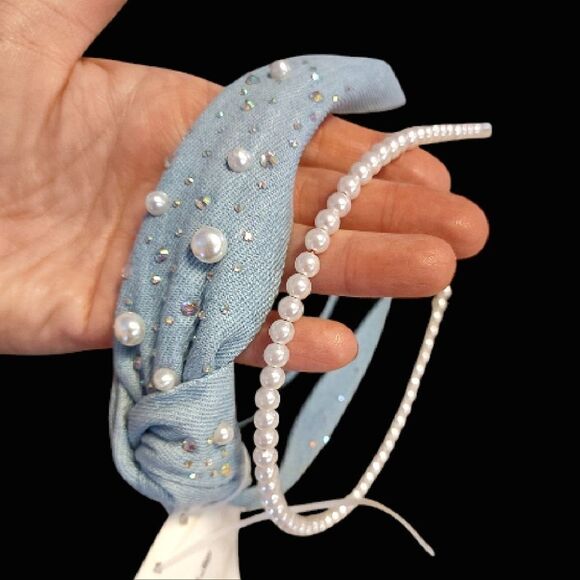 Embellished Pearl Denim Headbands And Clip Hair Accessories Bundle OF 3 NWT - Picture 3 of 14